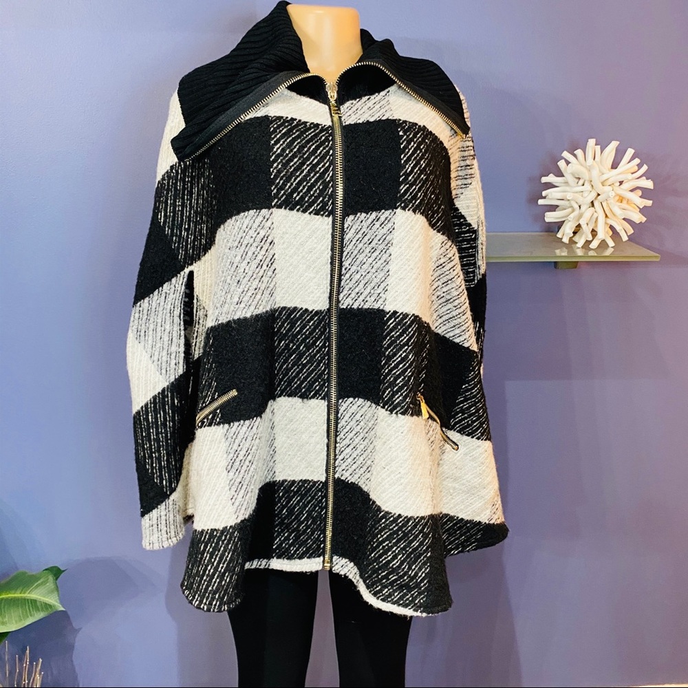 Ashley Stewart Plaid Cape Jacket Coat